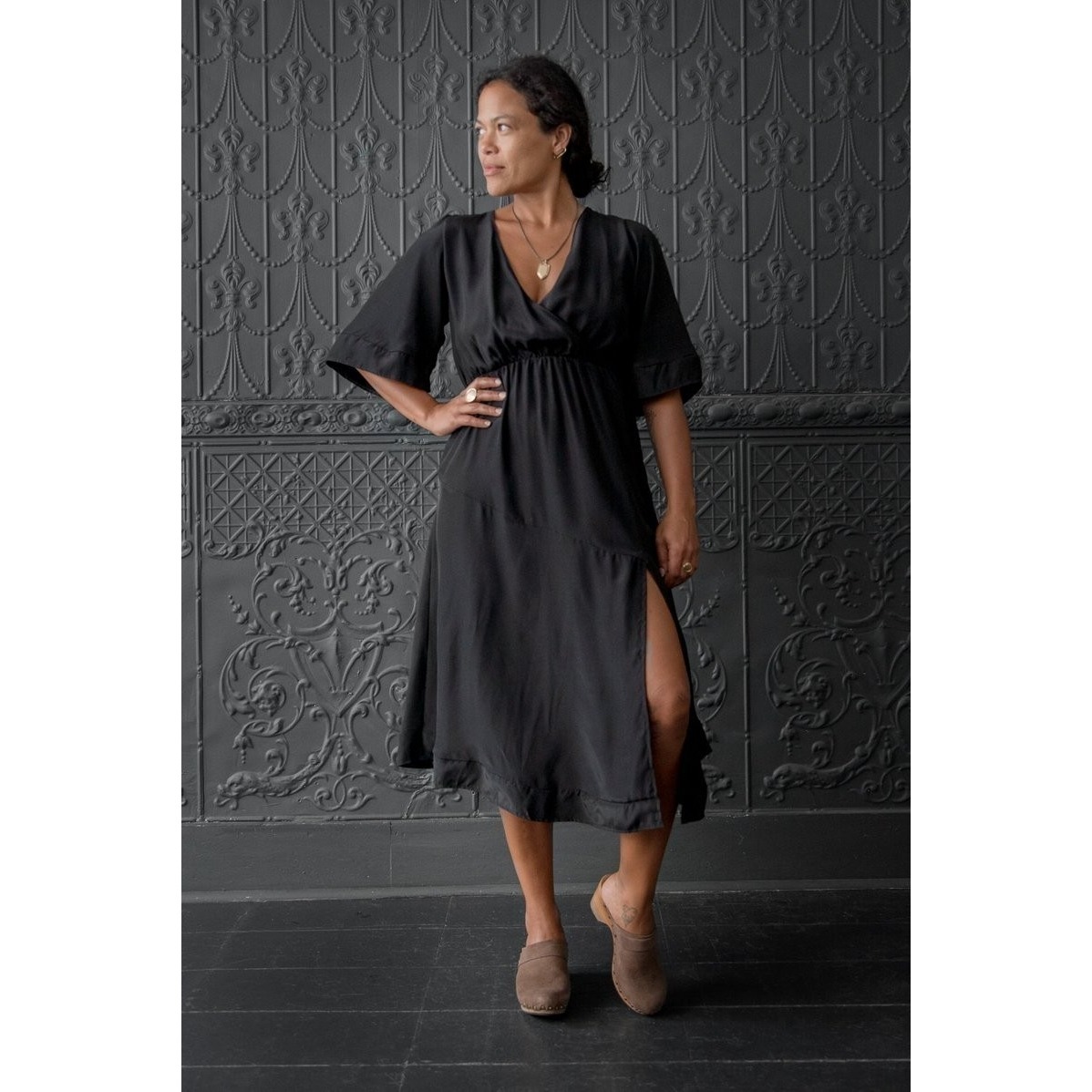 $358 Natalie Martin Coco Silk Dress Size Xs Black Midi Lightweight Minimal Nwt